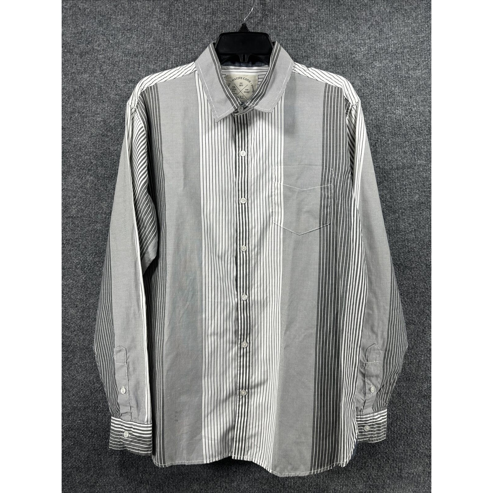 Native Code Long Sleeve Shirt Mens Xl Grey Button Down Striped Collared